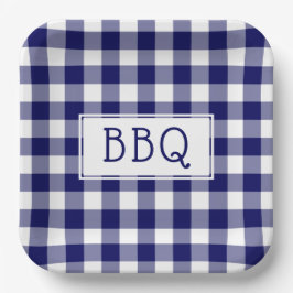 Grillen-Party für blaue und weiße Gingham-Muster Pappteller