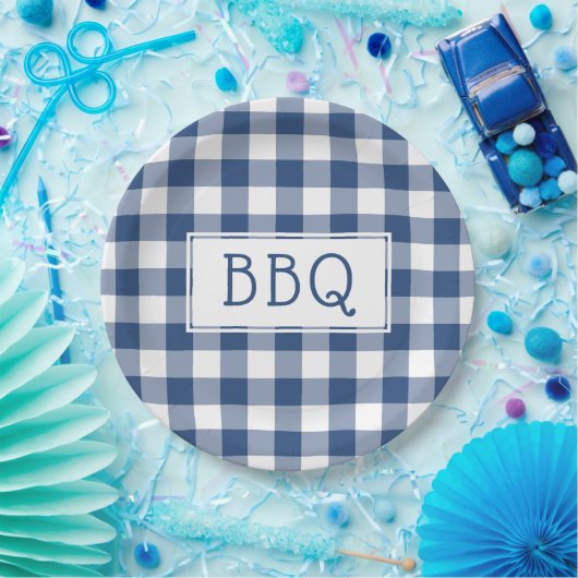 Grillen-Party für blaue und weiße Gingham-Muster Pappteller (Party)