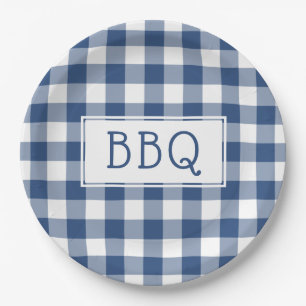 Grillen-Party für blaue und weiße Gingham-Muster Pappteller