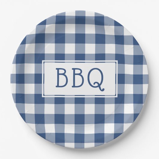 Grillen-Party für blaue und weiße Gingham-Muster Pappteller (Vorderseite)