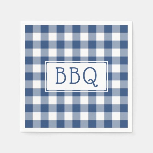 Grillen-Party für blaue und weiße Gingham-Muster Serviette (Vorderseite)