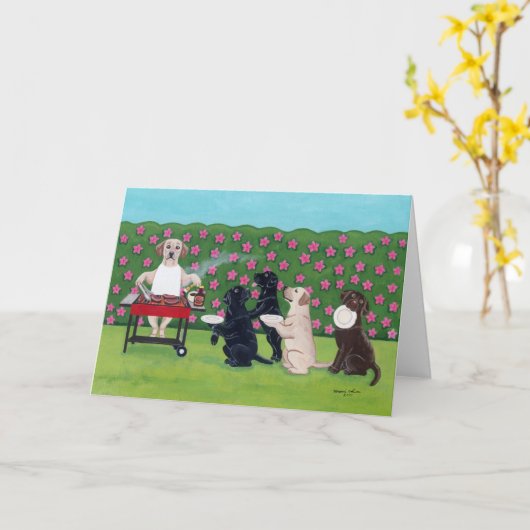 GRILLEN Party Labrador im Azalea Garten Karte (Gelbe Blume)