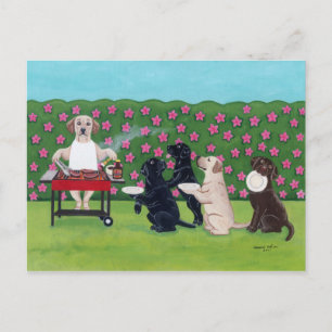 Grillen Party Labrador im Azalea Garten Postkarte