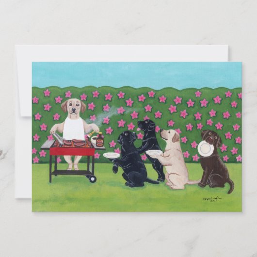 GRILLEN Party-Labradore im Azaleen-Garten Einladung (Vorderseite)