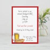 GRILLEN Party mit Bier und Hotdogs Einladung (Stehend Vorderseite)