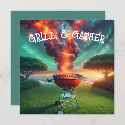 GRILLEN Party mit Rauchgrill Einladung (Vorne/Hinten)