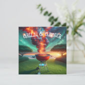 GRILLEN Party mit Rauchgrill Einladung (Stehend Vorderseite)