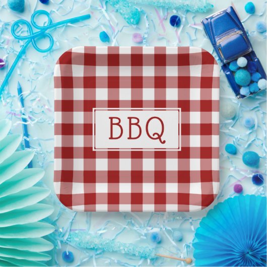 Grillen-Party von Red and White Gingham Pattern Pappteller (Party)