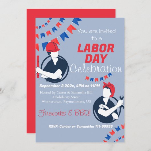 Grillen Party Worker Patriotic Summer Einladung (Vorne/Hinten)