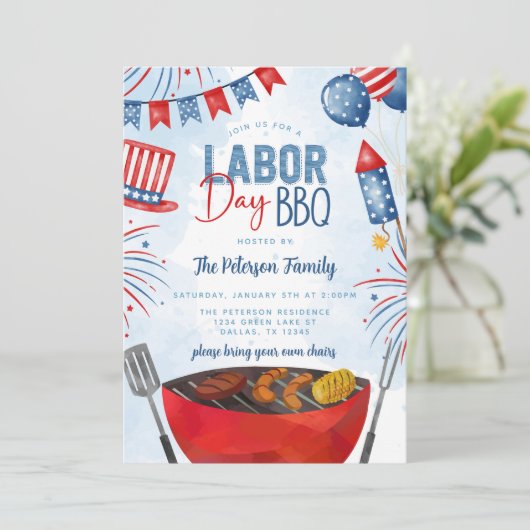 Grillen Party zum Patriotischen Arbeitstag Einladung (Stehend Vorderseite)