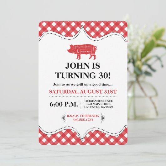 GRILLEN Pig Party Einladung (Stehend Vorderseite)