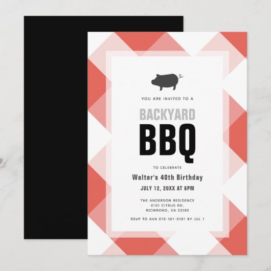 GRILLEN Pig Roast Red Gingham Adult Birthday Einladung (Vorne/Hinten)