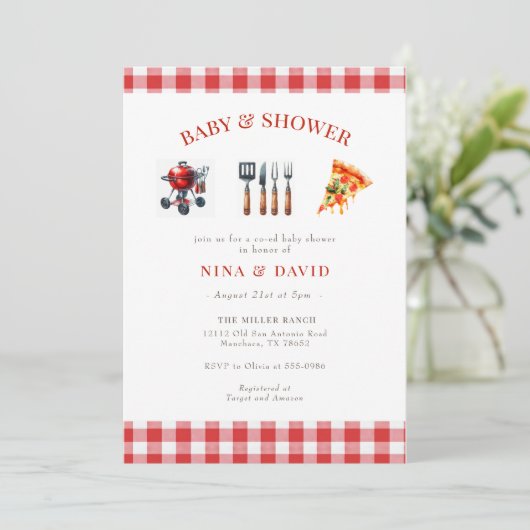 GRILLEN Pizza Gender Natural Baby Dusche Einladung (Stehend Vorderseite)