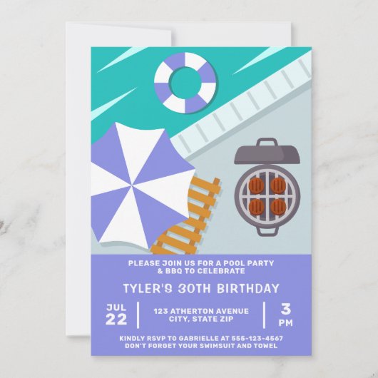 GRILLEN Pool Party Schwimmbad Spaß Sommer Einladung (Vorderseite)
