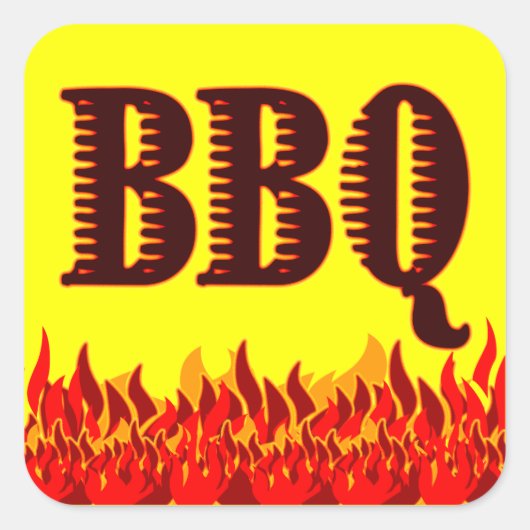 GRILLEN Red Flames Anpassbare Jar- oder Canning-Au Quadratischer Aufkleber (Vorderseite)