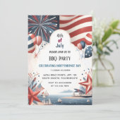 Grillen Red White Blue USA Flag 4. Juli Party Einladung (Stehend Vorderseite)