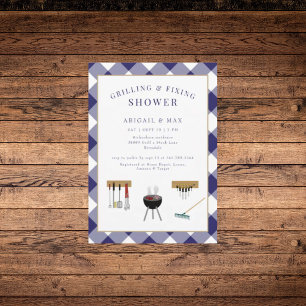 Grillen & Reparieren Paare Blaue Hochzeitsdusche Einladung