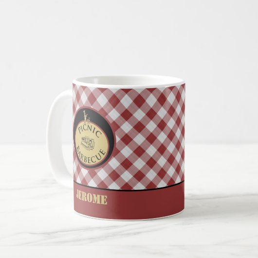 GRILLEN Rot und Weiß Checked Kaffeetasse (Vorderseite Links)