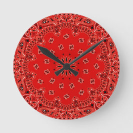 GRILLEN roter Paisley-Westernbandana-Schal-Druck Runde Wanduhr