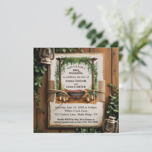 GRILLEN Rustic Wedding Einladung (Stehend Vorderseite)