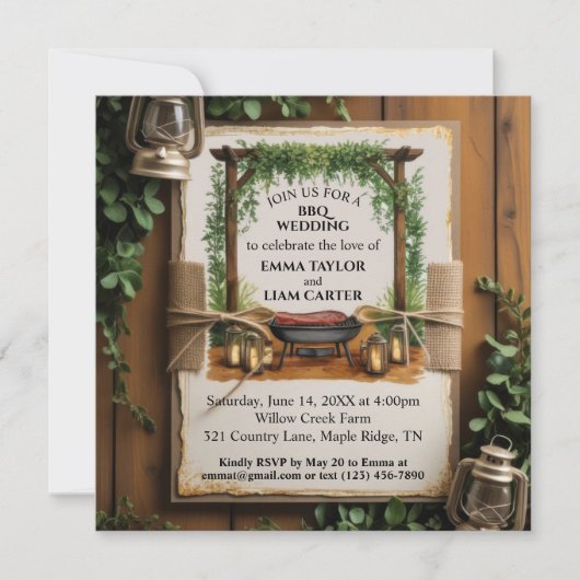 GRILLEN Rustic Wedding Einladung (Vorderseite)