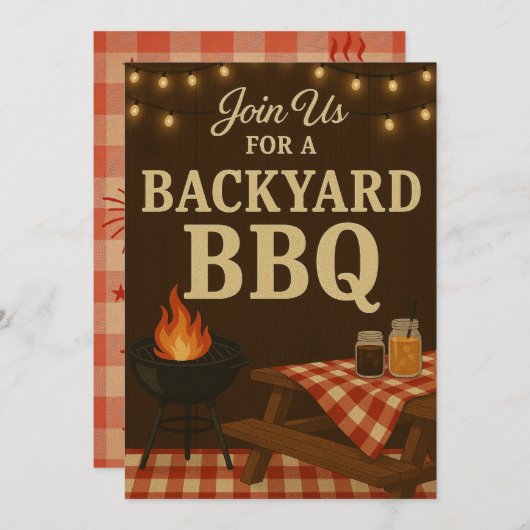 Grillen | Rustikales Sommerkoch Einladung (Vorne/Hinten)