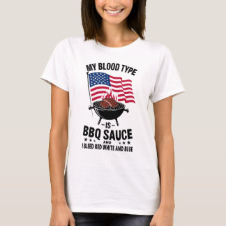 Grillen Sauce Red White Blue 4. Juli zum Bluttyp T-Shirt