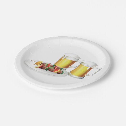 GRILLEN Skewers und Bier Summer Cookie Pappteller (Schrägansicht)