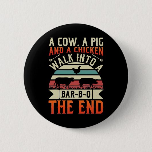 Grillen Summer Grillin Cow Pig Chicken for Men Gra Button (Vorderseite)