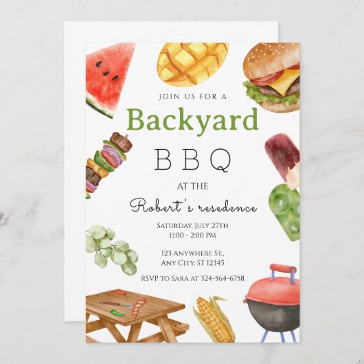 Grillen Summer Party Einladung (Vorne/Hinten)