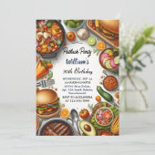 Grillen Taco Koch Soup Potluck Party 30. Geburtsta Einladung (Stehend Vorderseite)