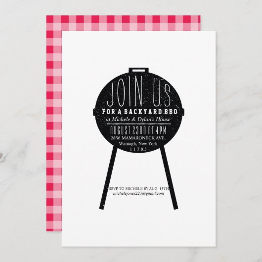 GRILLEN Text mit rotem Schachbrett Blanket Thema E Einladung (Vorne/Hinten)