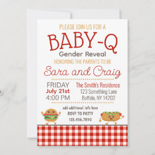 GRILLEN Thema Baby-Q Gender Reveal Editable Einlad Einladung
