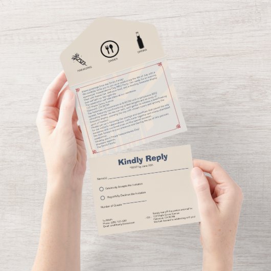 Grillen Tri-Fold Einladung mit Star-Spangled am 4. (Abreißen)