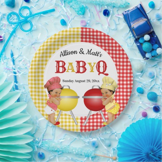 Grillen über das Geschlecht Rot-Gelb-Gingham-Baby  Pappteller (Party)