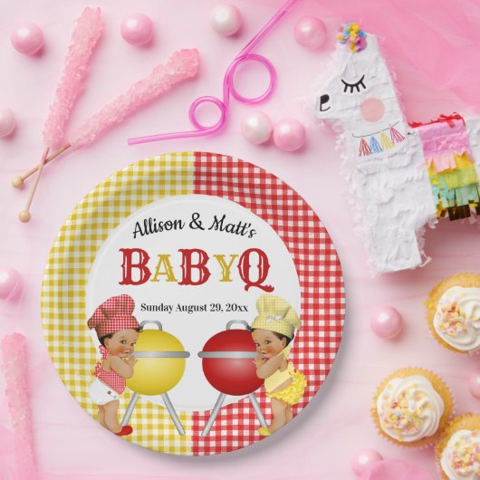 Grillen über das Geschlecht Rot-Gelb-Gingham-Baby  Pappteller (Party)