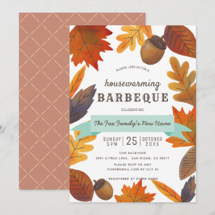 Grillen über den Herbstausgang Brown Housewarming Einladung