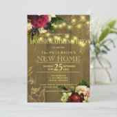 Grillen über die Aufwärmung von Goldlichtern Holzb Einladung (Stehend Vorderseite)