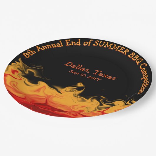 Grillen über moderne Feuer-Flammen aus dem Wettbew Pappteller (Schrägansicht)