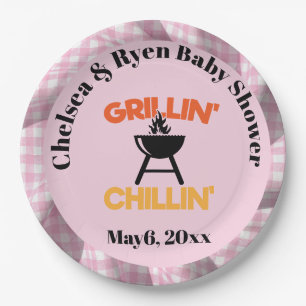 Grillen und chillen Baby-Q-Gingham-Baby-Party Pappteller