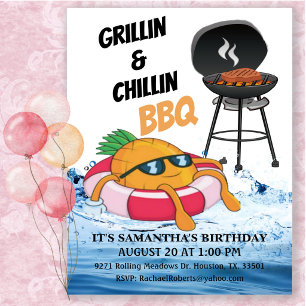Grillen und Chillen BBQ Geburtstagspoolparty  Einladung