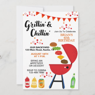 Grillen und Chillen Erwachsenen-Geburtstag Einladung