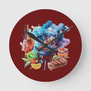 GRILLEN und Grill Runde Wanduhr