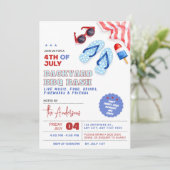 GRILLEN und Pool Party Einladung 4. Juli Hintergru (Stehend Vorderseite)