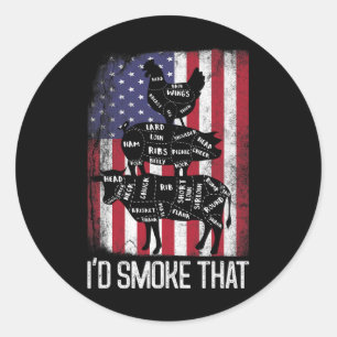 Grillen Usa Flag Ich würde rauchen, dass Rindfleis Runder Aufkleber