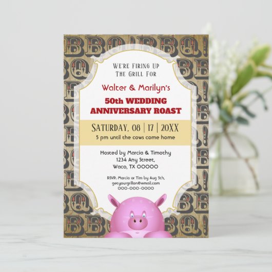 GRILLEN Wedding Jubiläum Pig Roast Party Einladung (Stehend Vorderseite)