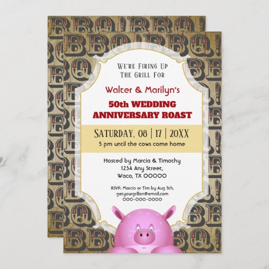GRILLEN Wedding Jubiläum Pig Roast Party Einladung (Vorne/Hinten)