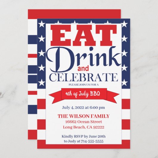 Grillen zum Unabhängigkeitstag Einladung (Vorne/Hinten)