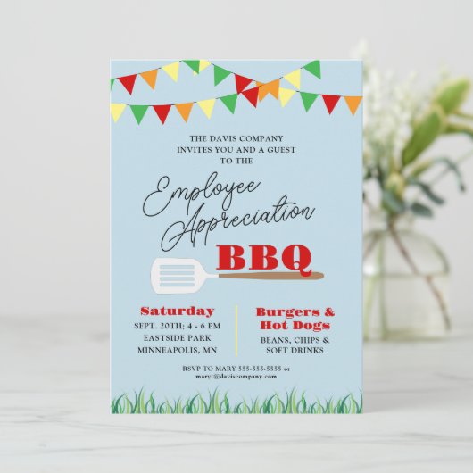 Grillen zur Mitarbeiterbewertung Sommer Einladung (Stehend Vorderseite)