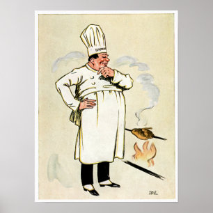 Grillgegrillter Hühnerfisch Vintage Küche Poster